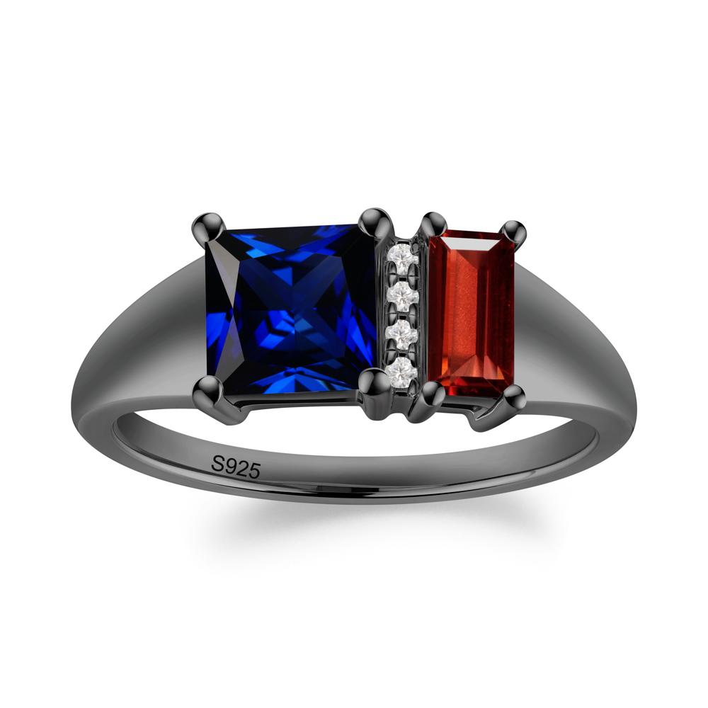Dual Stone Garnet and Sapphire Baguette Square Ring - LUO Jewelry #metal_black finish sterling silver