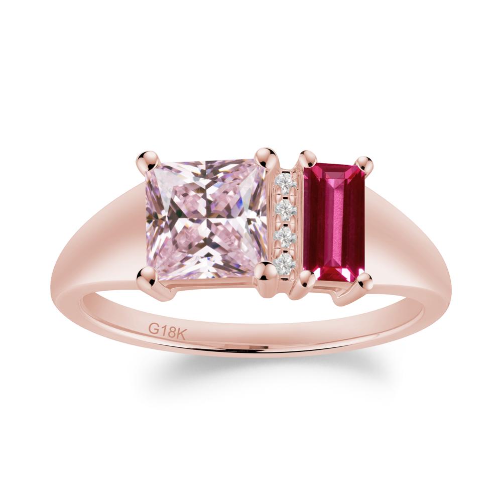 Rectangular Princess Cut Pink Cubic Zirconia and Ruby Ring - LUO Jewelry #metal_18k rose gold