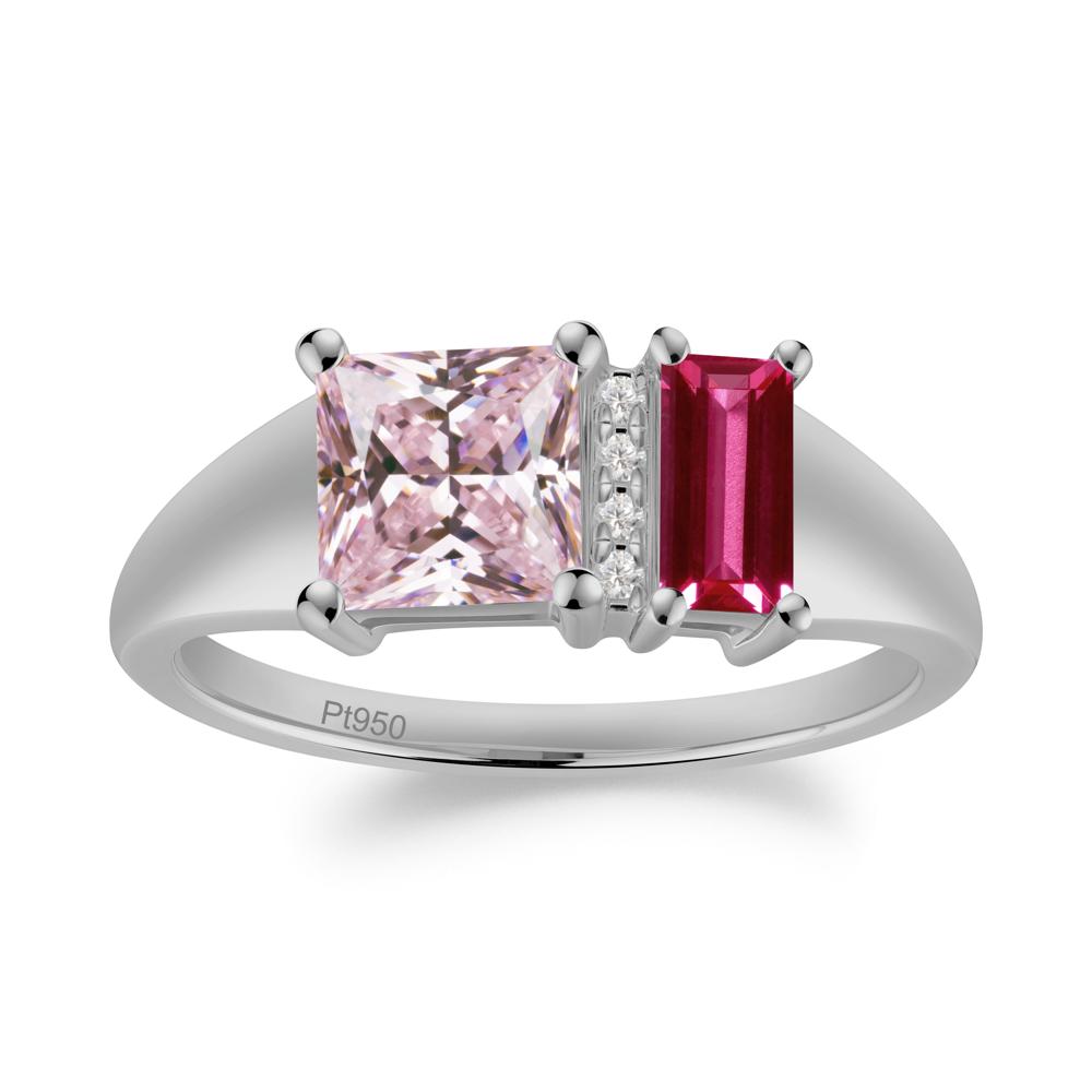 Rectangular Princess Cut Pink Cubic Zirconia and Ruby Ring - LUO Jewelry #metal_platinum