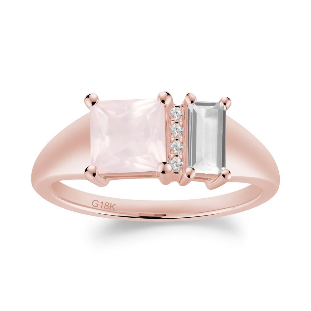Dual Stone Rose Quartz and White Topaz Baguette Square Ring - LUO Jewelry #metal_18k rose gold