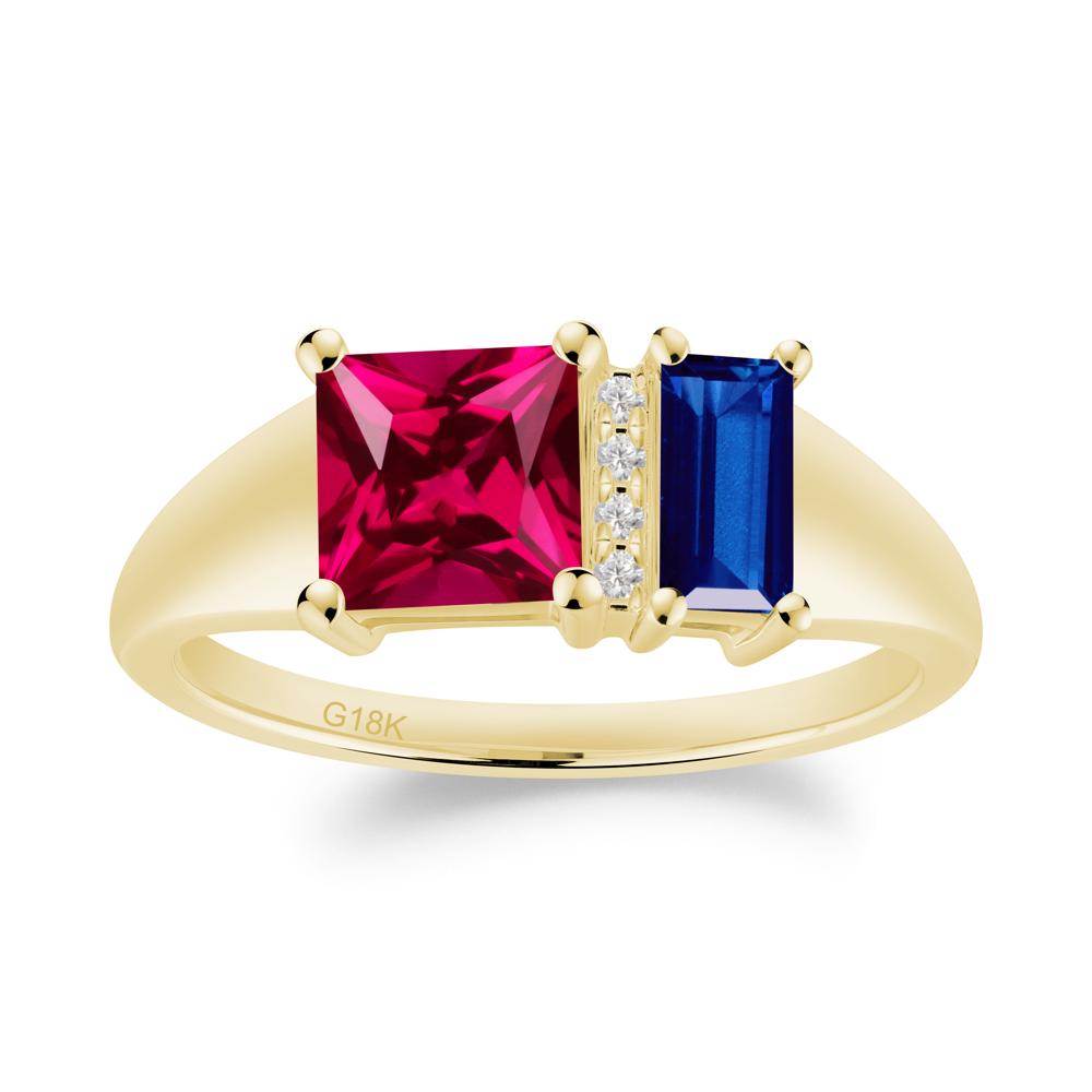 Rectangular Princess Cut Ruby and Sapphire Ring - LUO Jewelry #metal_18k yellow gold