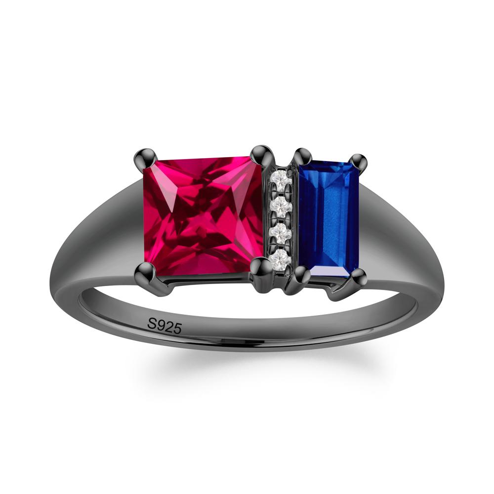 Rectangular Princess Cut Ruby and Sapphire Ring - LUO Jewelry #metal_black finish sterling silver