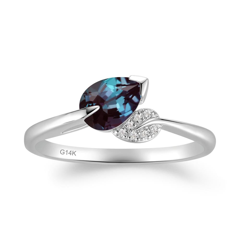 Unique Bypass Leaf Alexandrite Ring - LUO Jewelry #metal_14k white gold