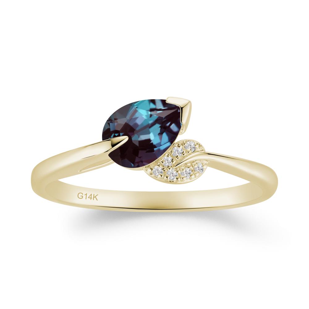 Unique Bypass Leaf Alexandrite Ring - LUO Jewelry #metal_14k yellow gold