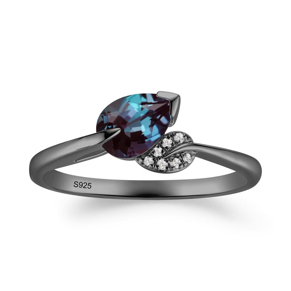 Unique Bypass Leaf Alexandrite Ring - LUO Jewelry #metal_black finish sterling silver
