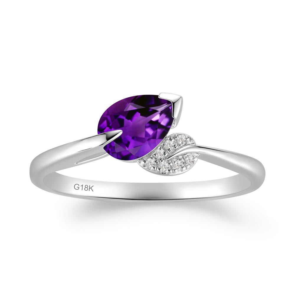Unique Bypass Leaf Amethyst Ring - LUO Jewelry #metal_18k white gold