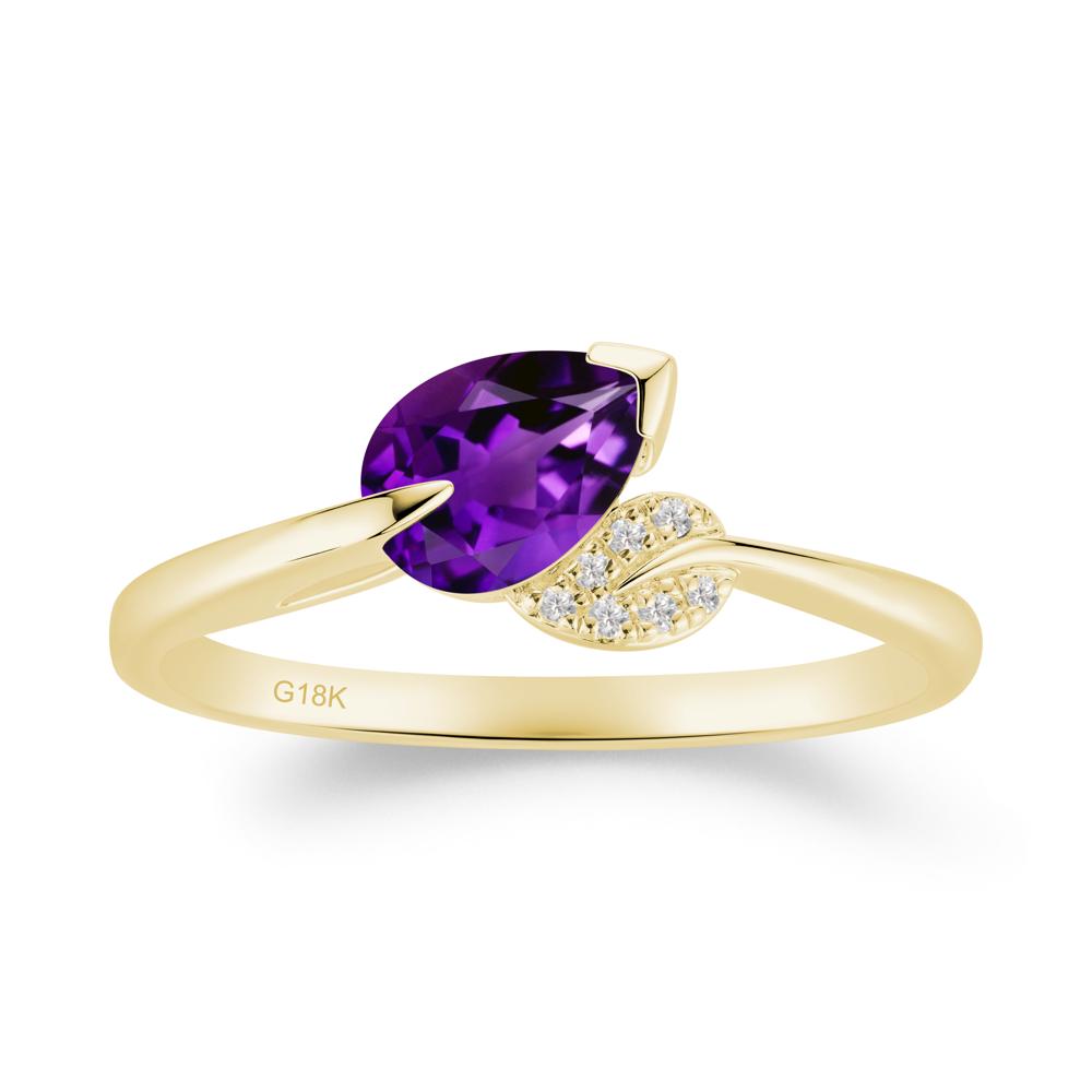 Unique Bypass Leaf Amethyst Ring - LUO Jewelry #metal_18k yellow gold