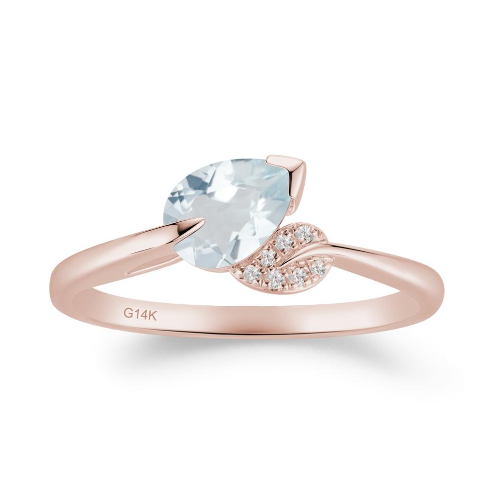 Nature Leaf Pear Cut Aquamarine Ring - LUO Jewelry #metal_14k rose gold