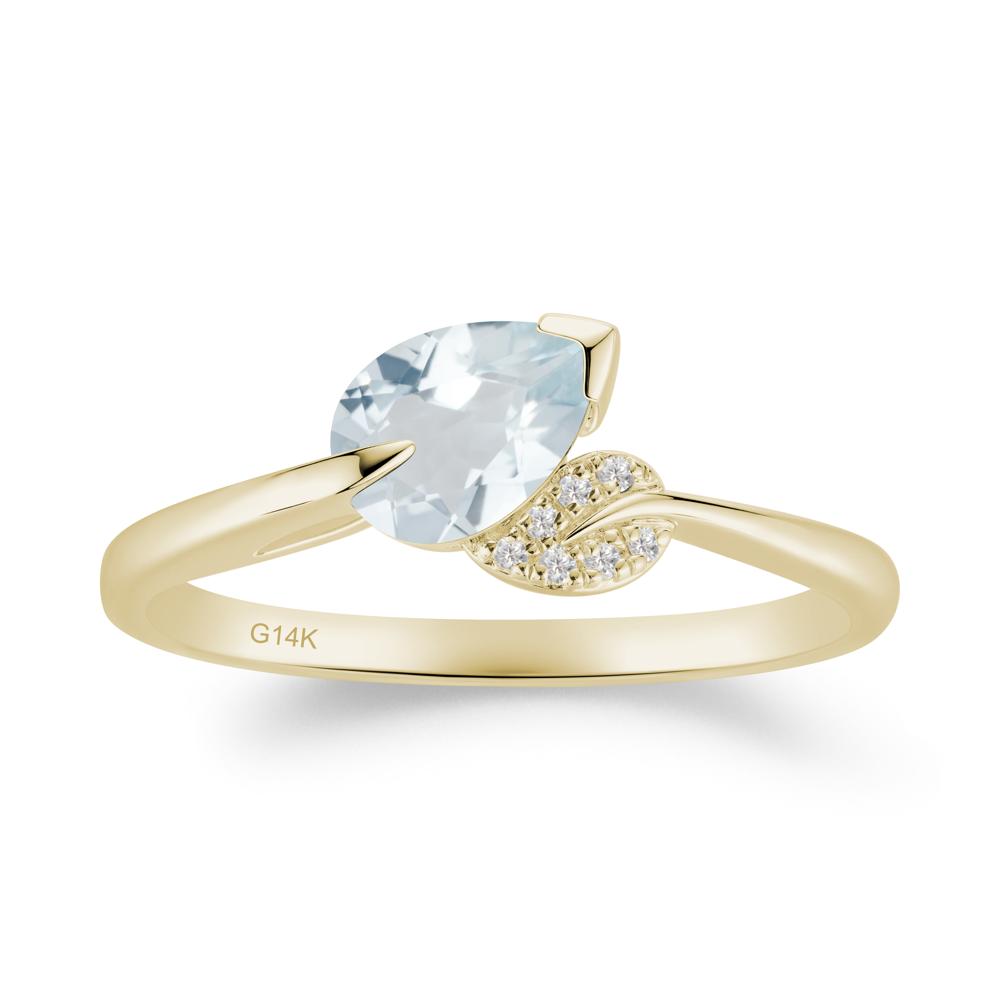 Nature Leaf Pear Cut Aquamarine Ring - LUO Jewelry #metal_14k yellow gold