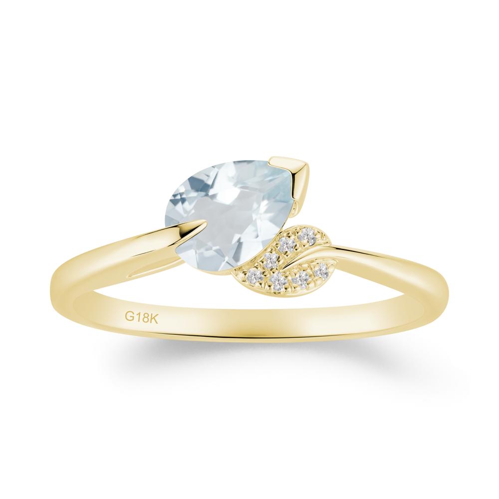 Nature Leaf Pear Cut Aquamarine Ring - LUO Jewelry #metal_18k yellow gold