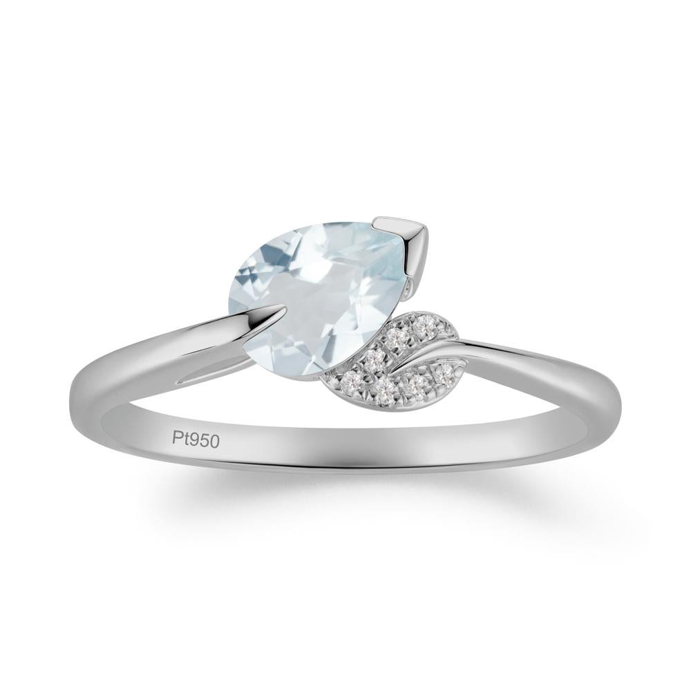 Nature Leaf Pear Cut Aquamarine Ring - LUO Jewelry #metal_platinum