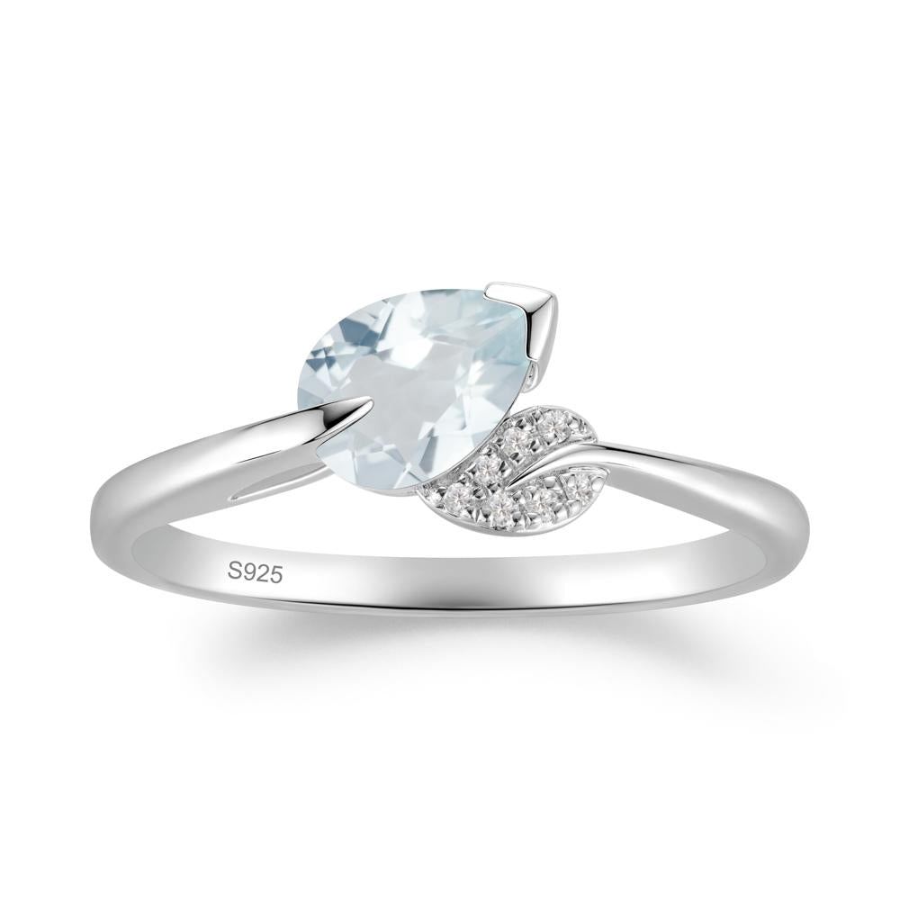 Nature Leaf Pear Cut Aquamarine Ring - LUO Jewelry #metal_sterling silver