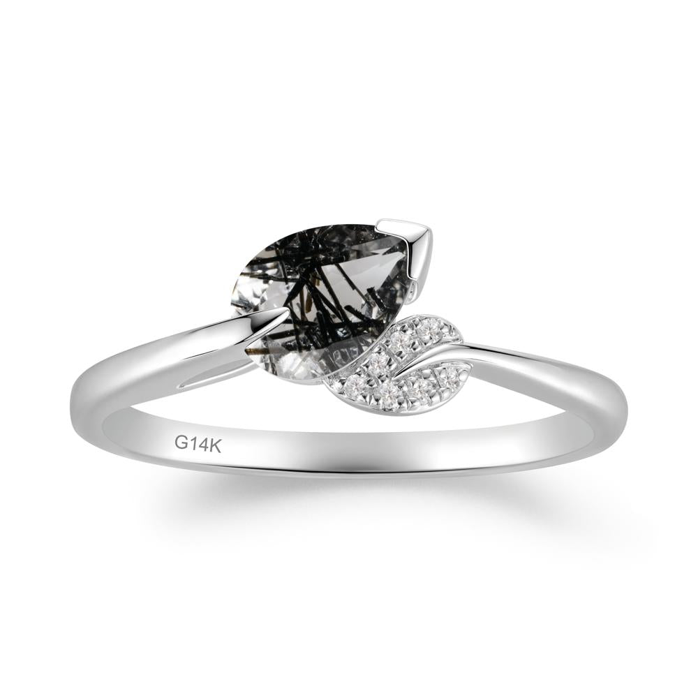 Unique Bypass Leaf Black Rutilated Quartz Ring - LUO Jewelry #metal_14k white gold