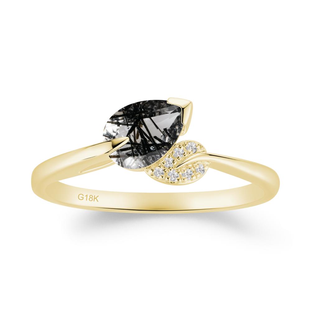 Unique Bypass Leaf Black Rutilated Quartz Ring - LUO Jewelry #metal_18k yellow gold