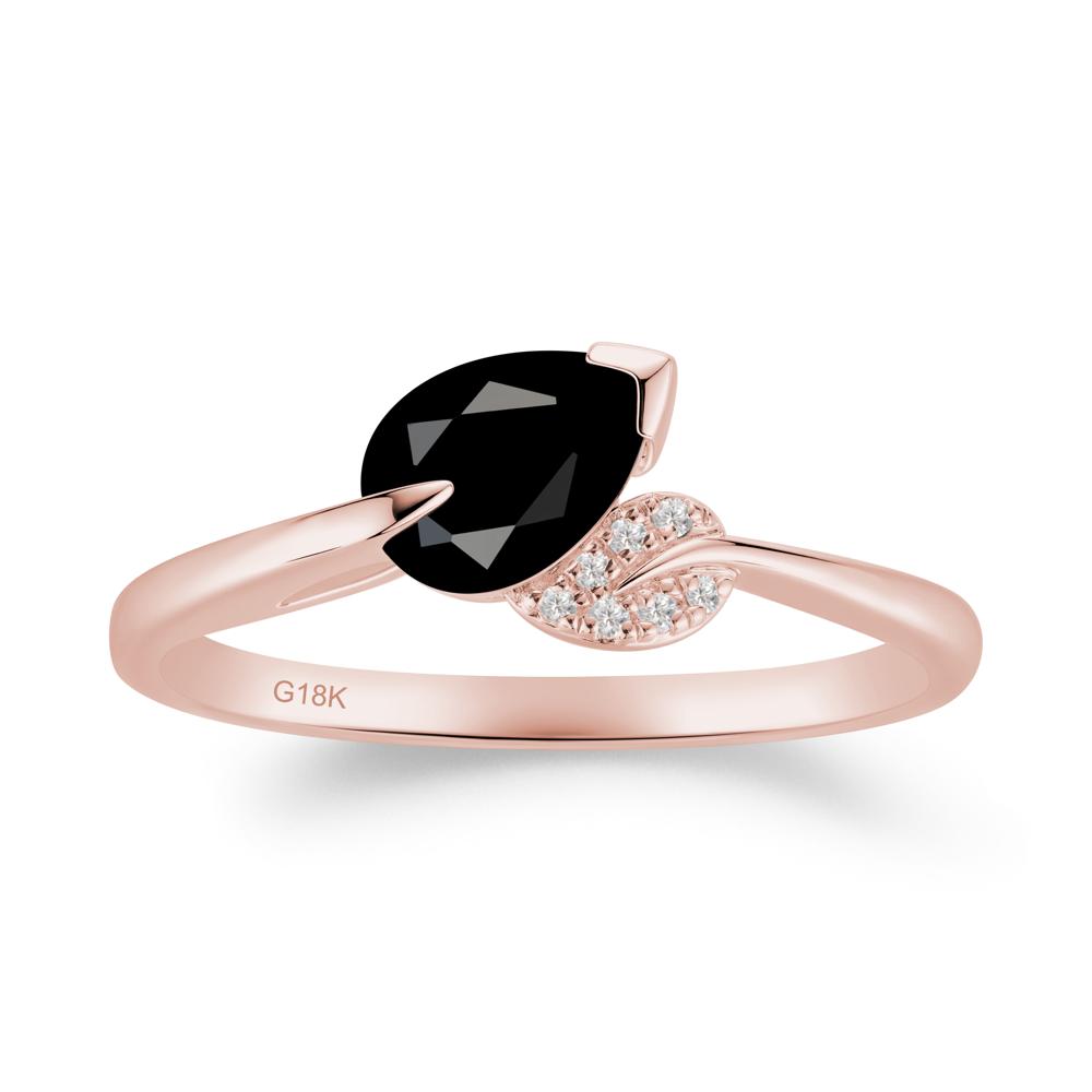 Nature Leaf Pear Cut Black Spinel Ring - LUO Jewelry #metal_18k rose gold