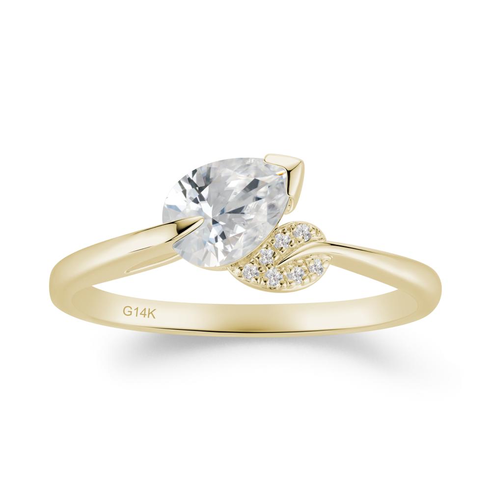 Twisted Leaf Pear Cut Cubic Zirconia Ring - LUO Jewelry #metal_14k yellow gold