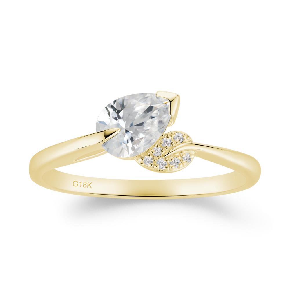 Twisted Leaf Pear Cut Cubic Zirconia Ring - LUO Jewelry #metal_18k yellow gold