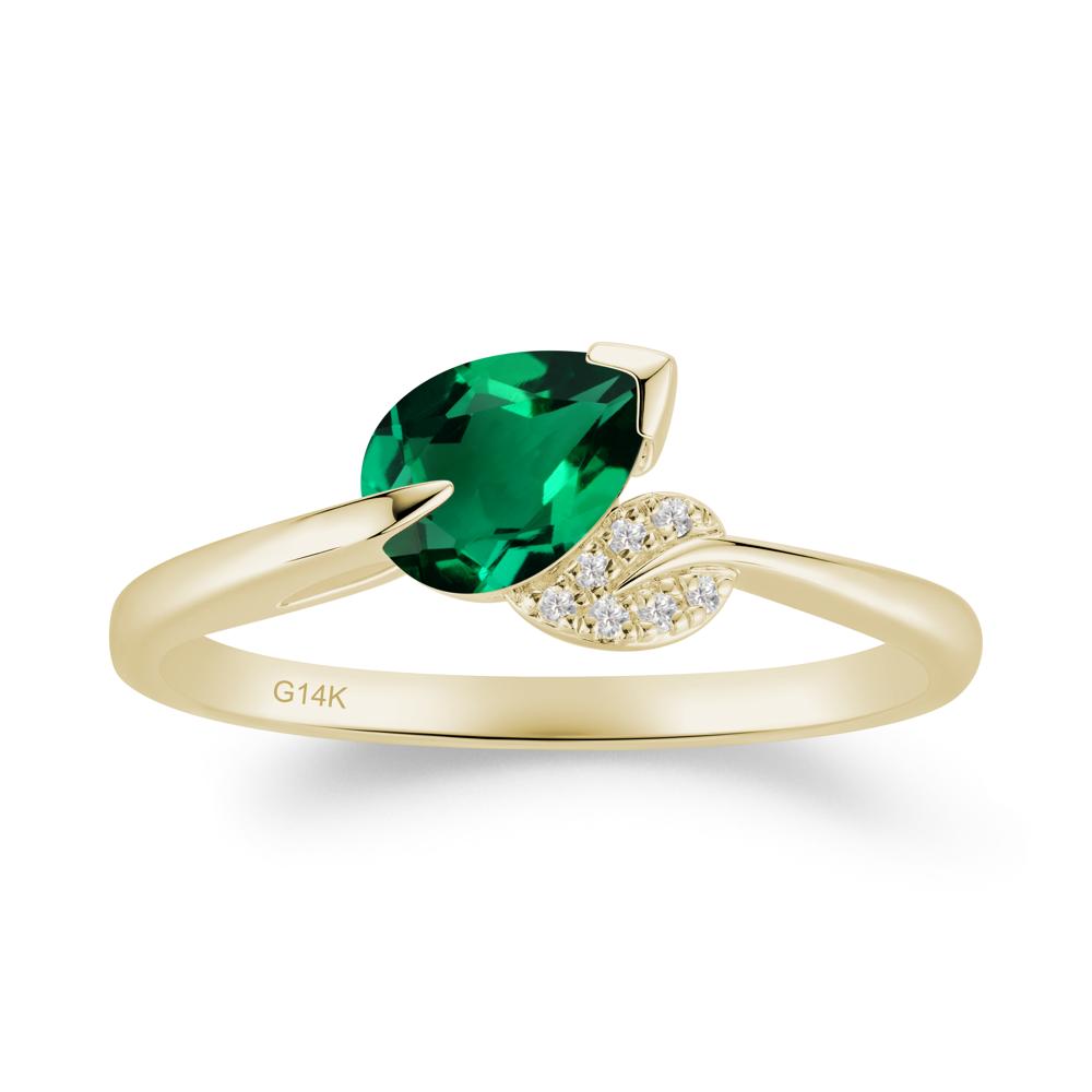 Nature Leaf Pear Cut Emerald Ring - LUO Jewelry #metal_14k yellow gold