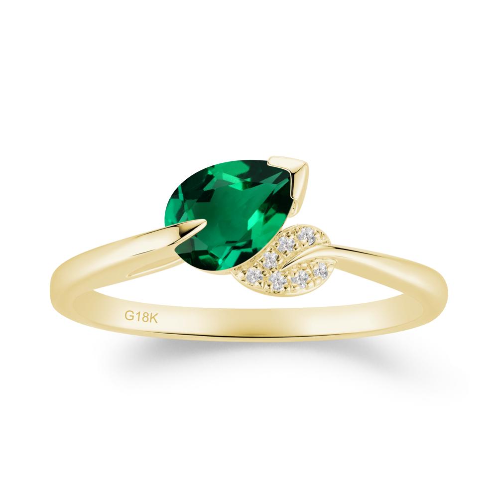Nature Leaf Pear Cut Emerald Ring - LUO Jewelry #metal_18k yellow gold