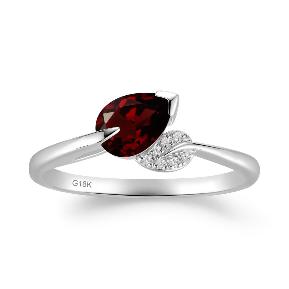 Nature Leaf Pear Cut Garnet Ring - LUO Jewelry #metal_18k white gold