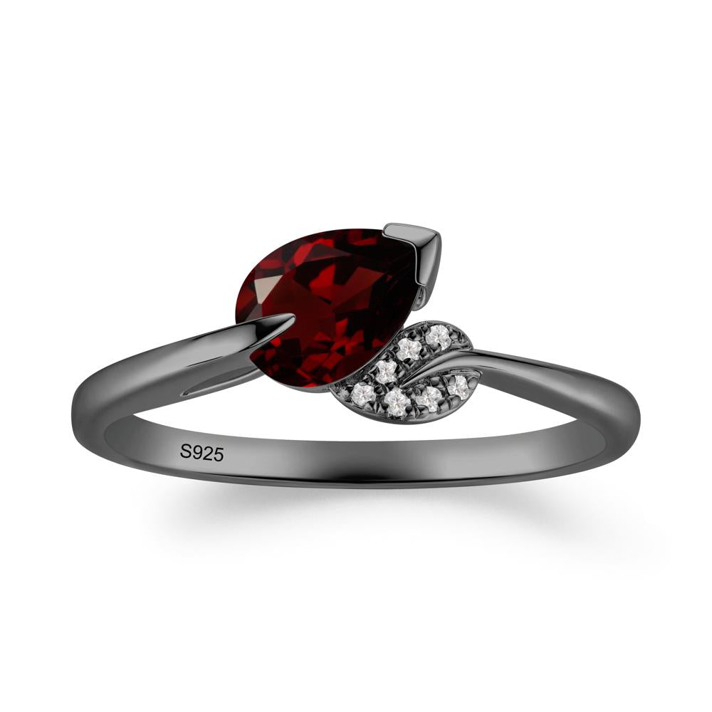 Nature Leaf Pear Cut Garnet Ring - LUO Jewelry #metal_black finish sterling silver