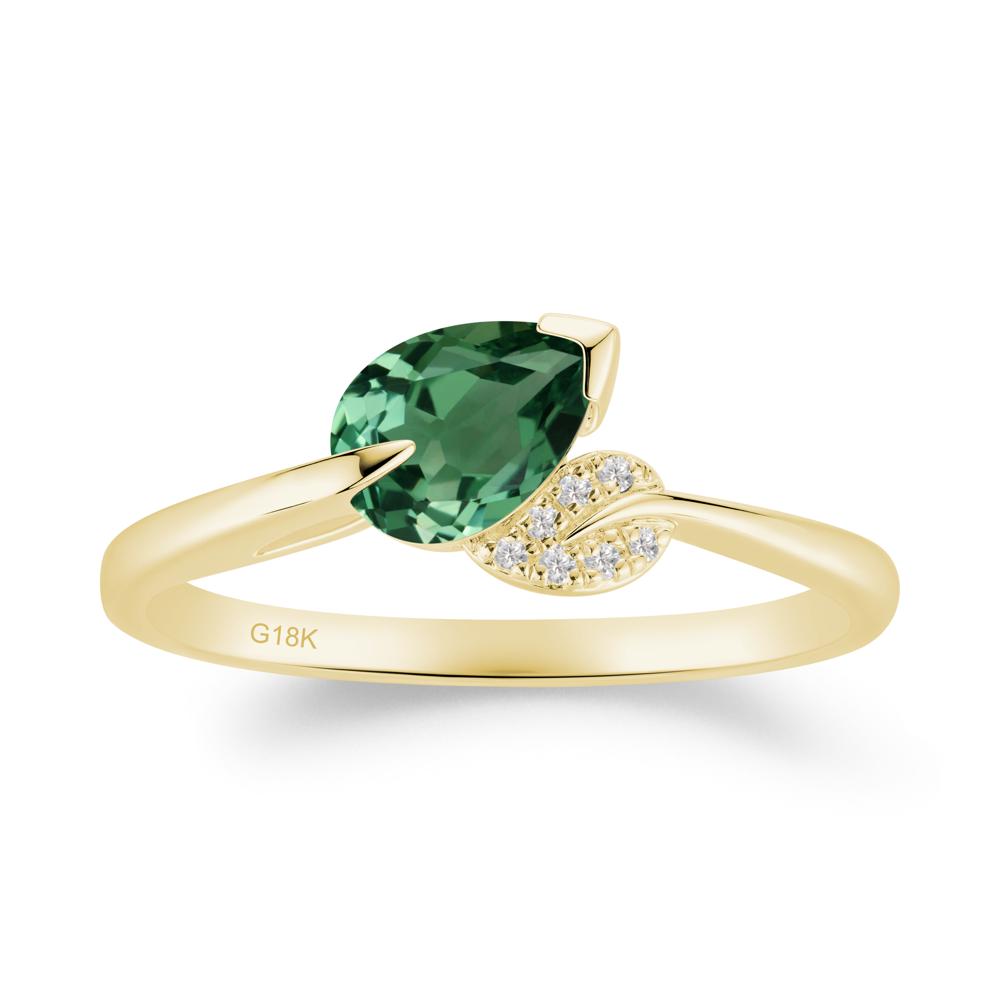 Nature Leaf Pear Cut Green Sapphire Ring - LUO Jewelry #metal_18k yellow gold