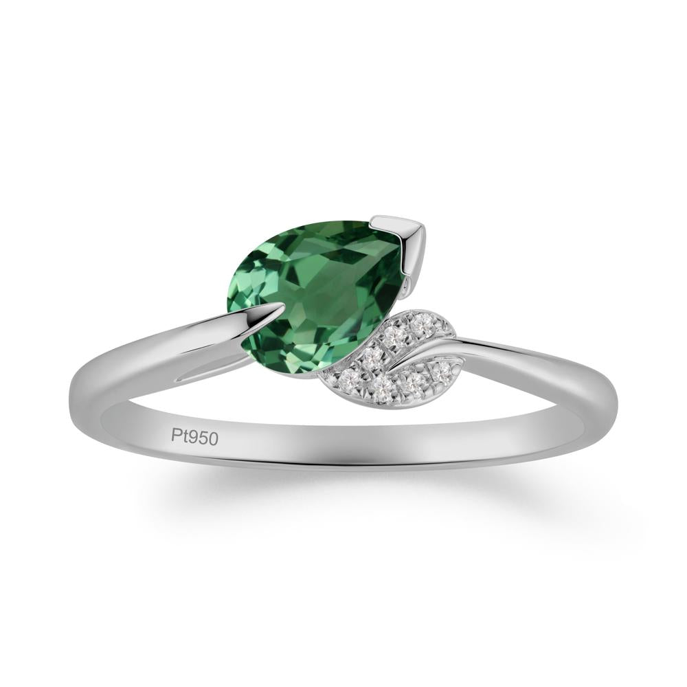 Nature Leaf Pear Cut Green Sapphire Ring - LUO Jewelry #metal_platinum