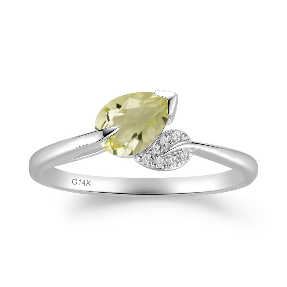 Nature Leaf Pear Cut Lemon Quartz Ring - LUO Jewelry #metal_14k white gold