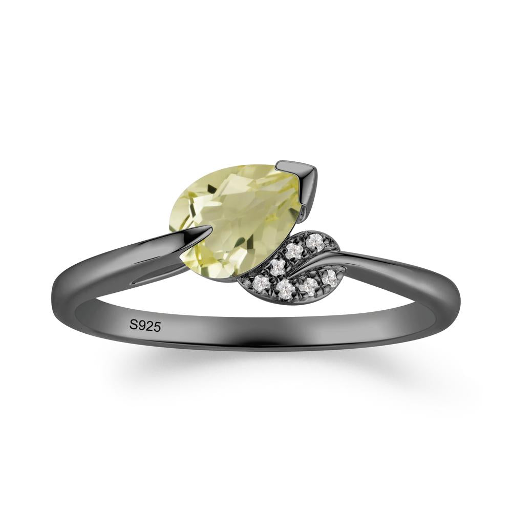Nature Leaf Pear Cut Lemon Quartz Ring - LUO Jewelry #metal_black finish sterling silver