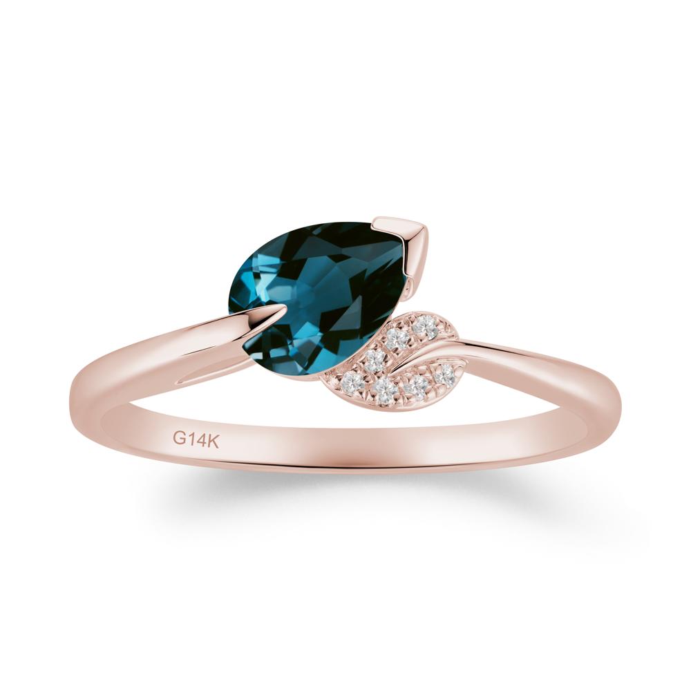 Twisted Leaf Pear Cut London Blue Topaz Ring - LUO Jewelry #metal_14k rose gold