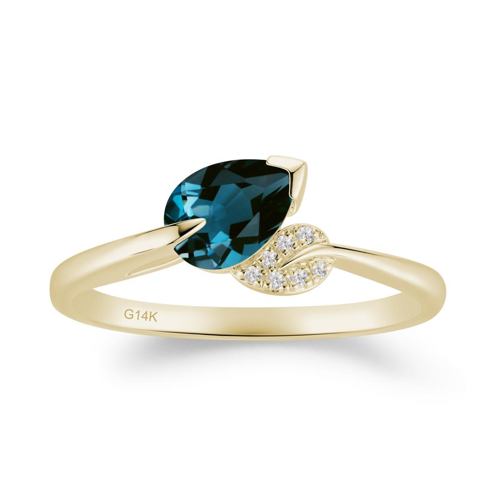 Twisted Leaf Pear Cut London Blue Topaz Ring - LUO Jewelry #metal_14k yellow gold