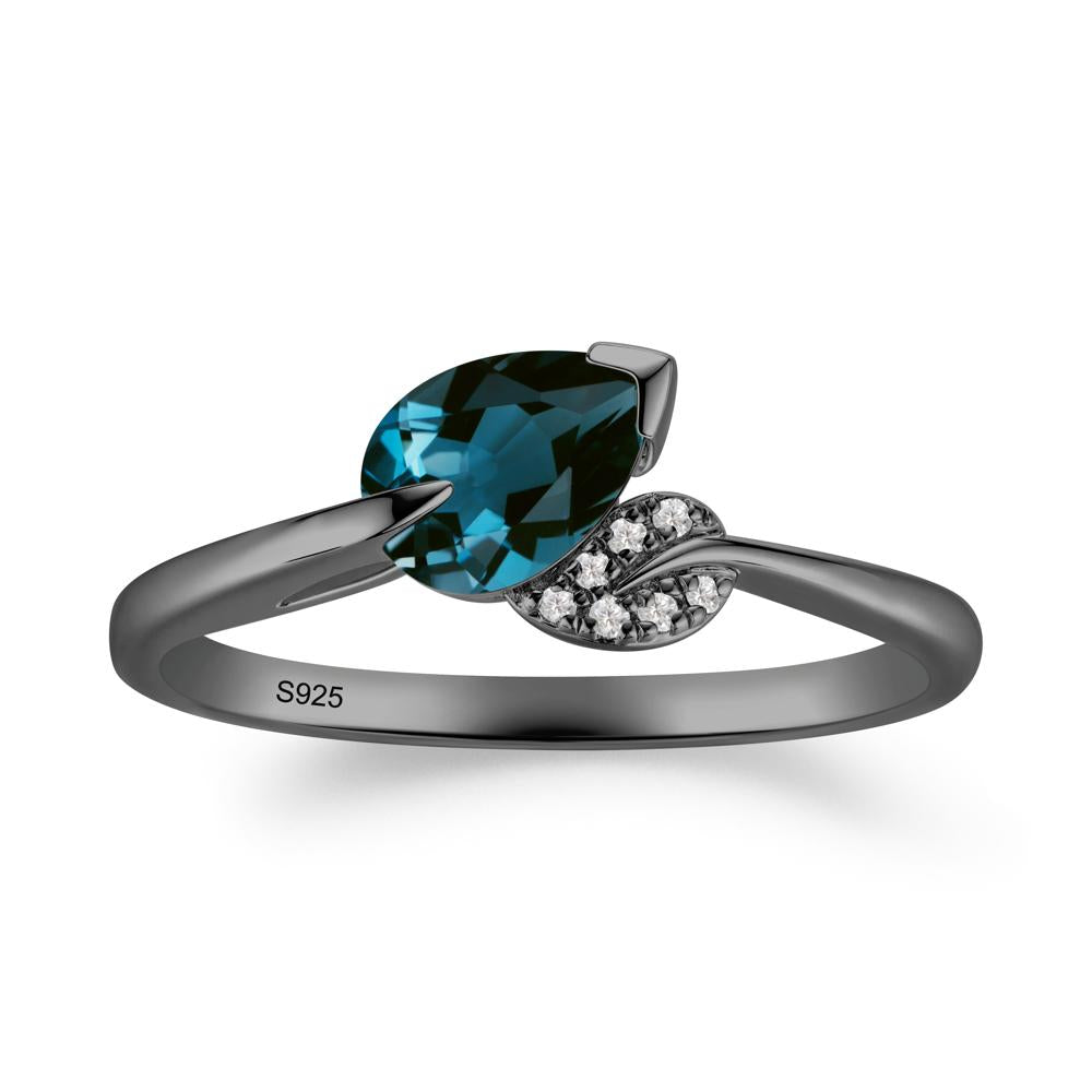 Twisted Leaf Pear Cut London Blue Topaz Ring - LUO Jewelry #metal_black finish sterling silver