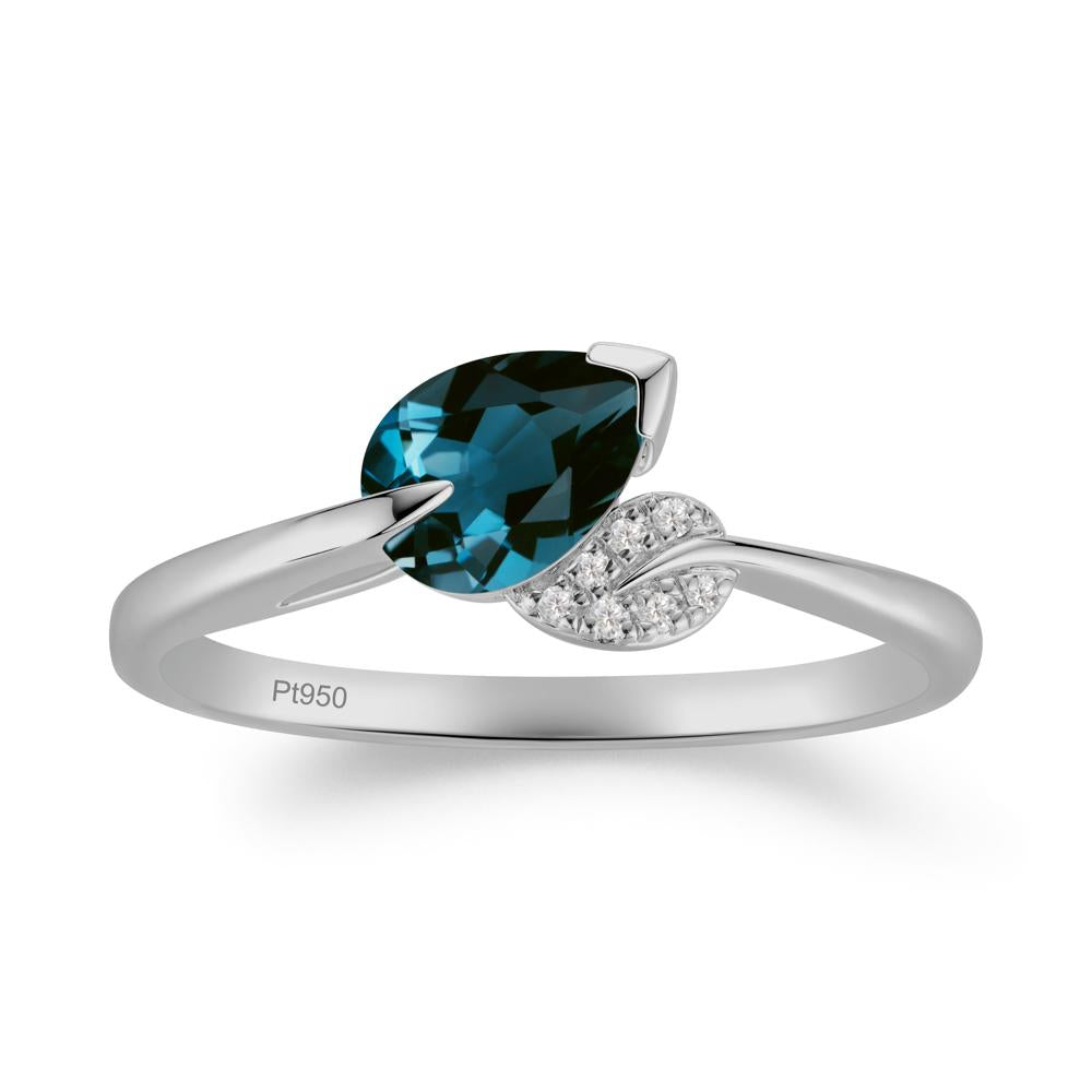 Twisted Leaf Pear Cut London Blue Topaz Ring - LUO Jewelry #metal_platinum