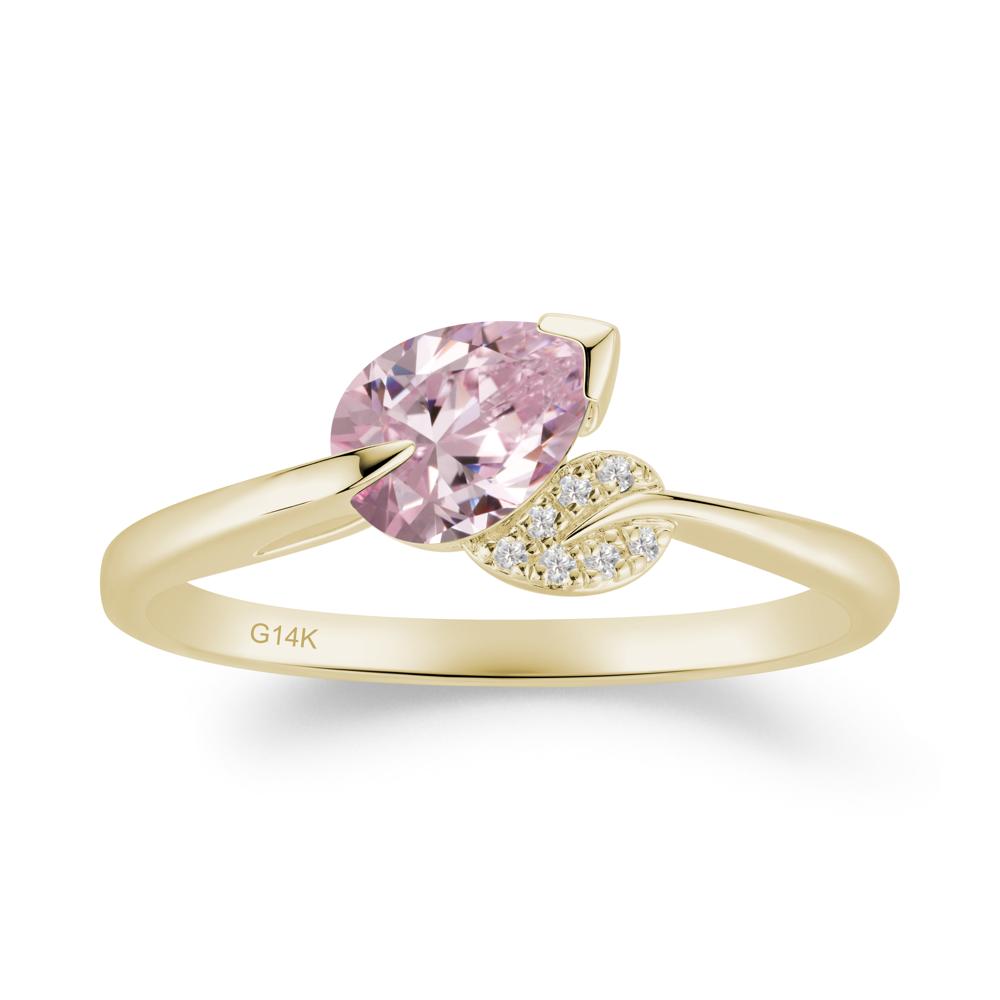 Unique Bypass Leaf Pink Cubic Zirconia Ring - LUO Jewelry #metal_14k yellow gold