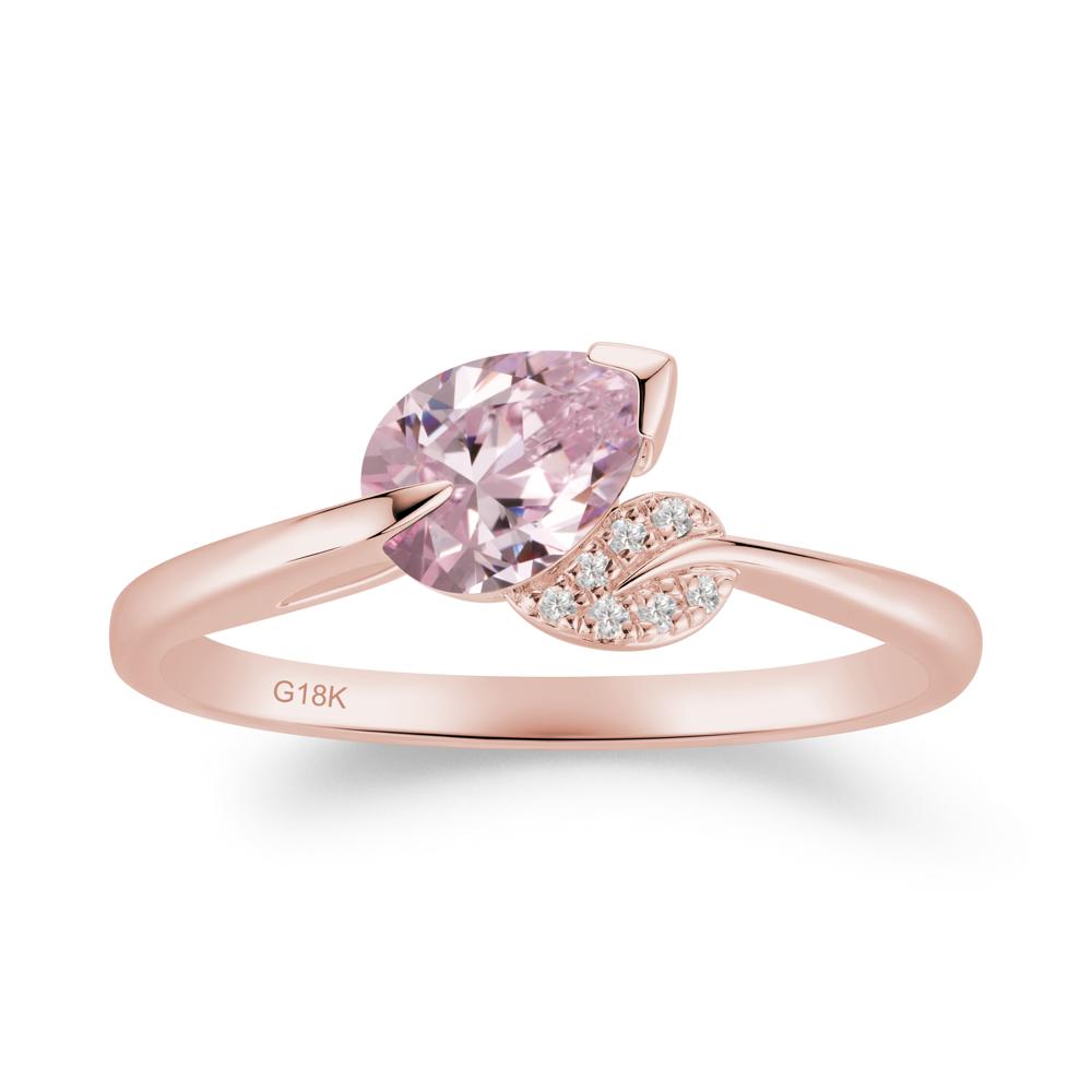 Unique Bypass Leaf Pink Cubic Zirconia Ring - LUO Jewelry #metal_18k rose gold