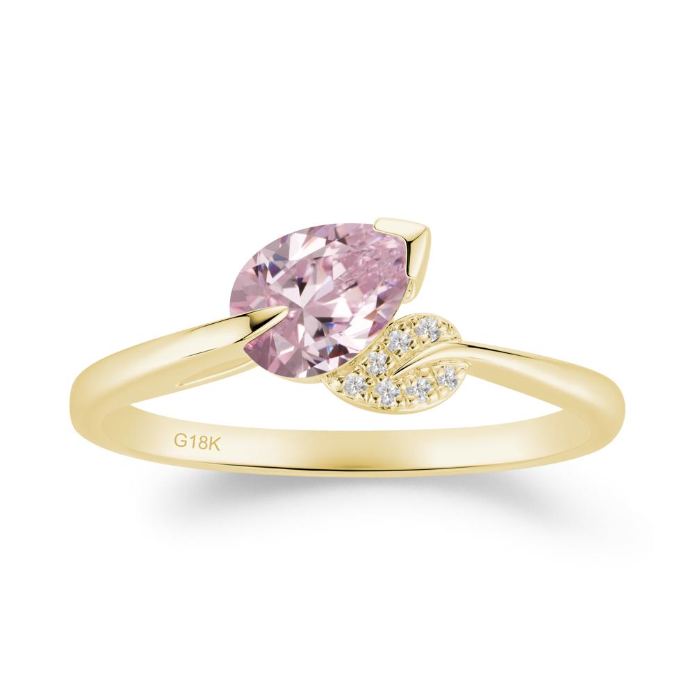 Unique Bypass Leaf Pink Cubic Zirconia Ring - LUO Jewelry #metal_18k yellow gold
