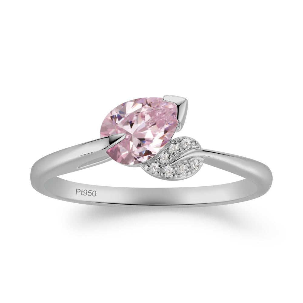 Unique Bypass Leaf Pink Cubic Zirconia Ring - LUO Jewelry #metal_platinum