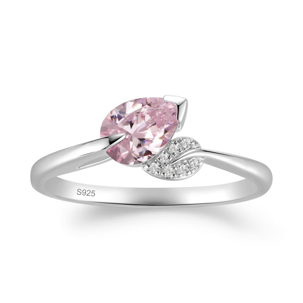 Unique Bypass Leaf Pink Cubic Zirconia Ring - LUO Jewelry #metal_sterling silver
