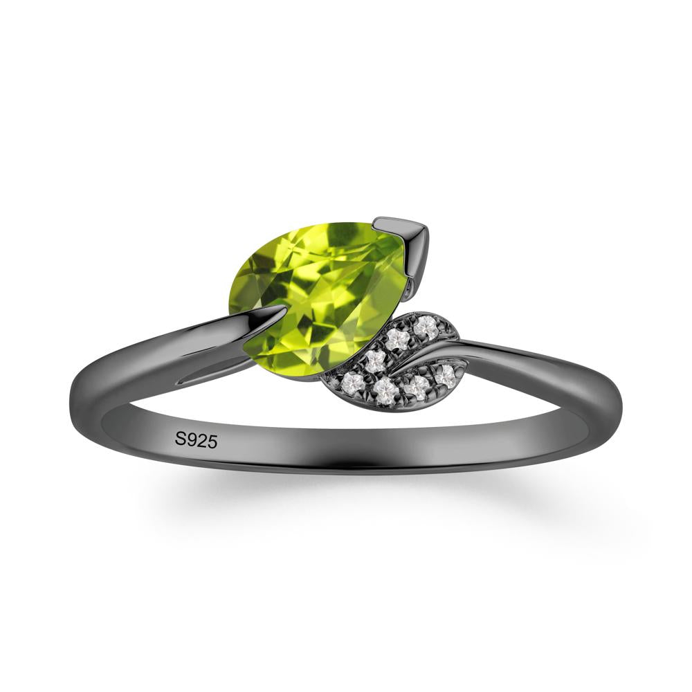 Twisted Leaf Pear Cut Peridot Ring - LUO Jewelry #metal_black finish sterling silver