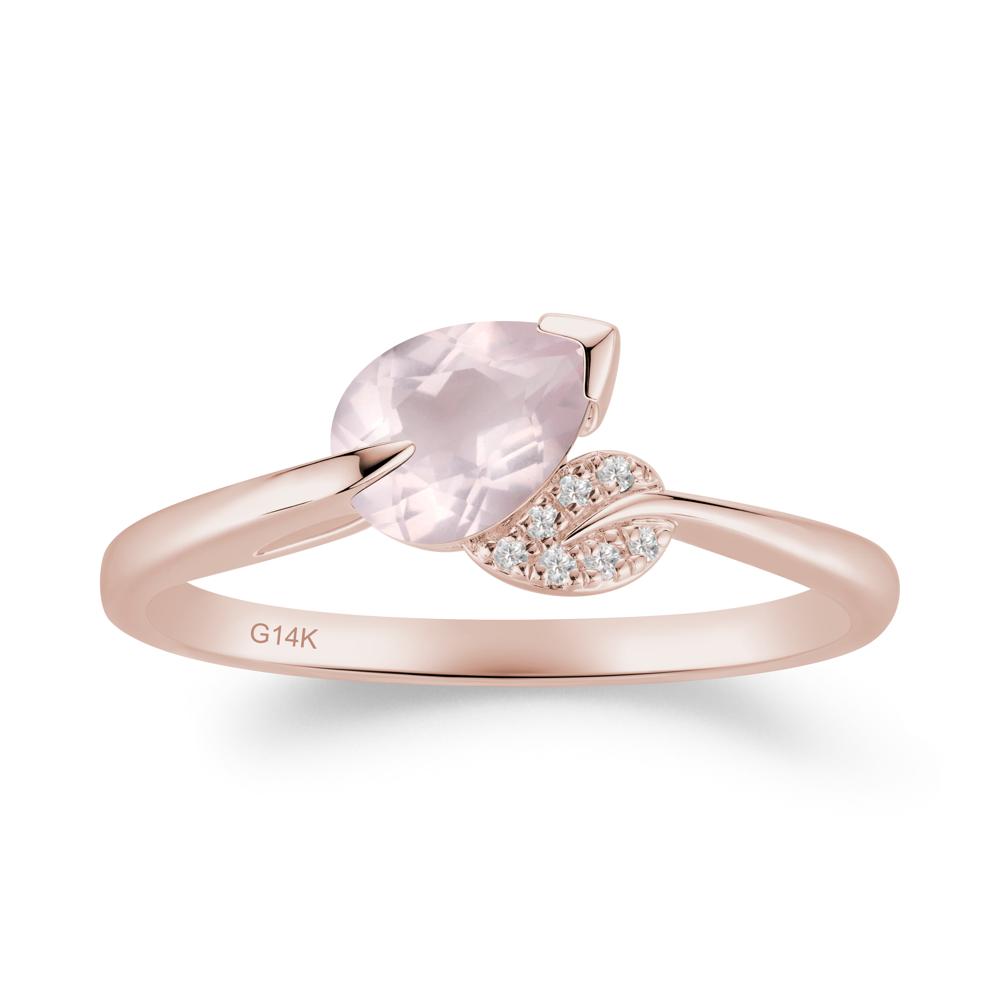 Nature Leaf Pear Cut Rose Quartz Ring - LUO Jewelry #metal_14k rose gold