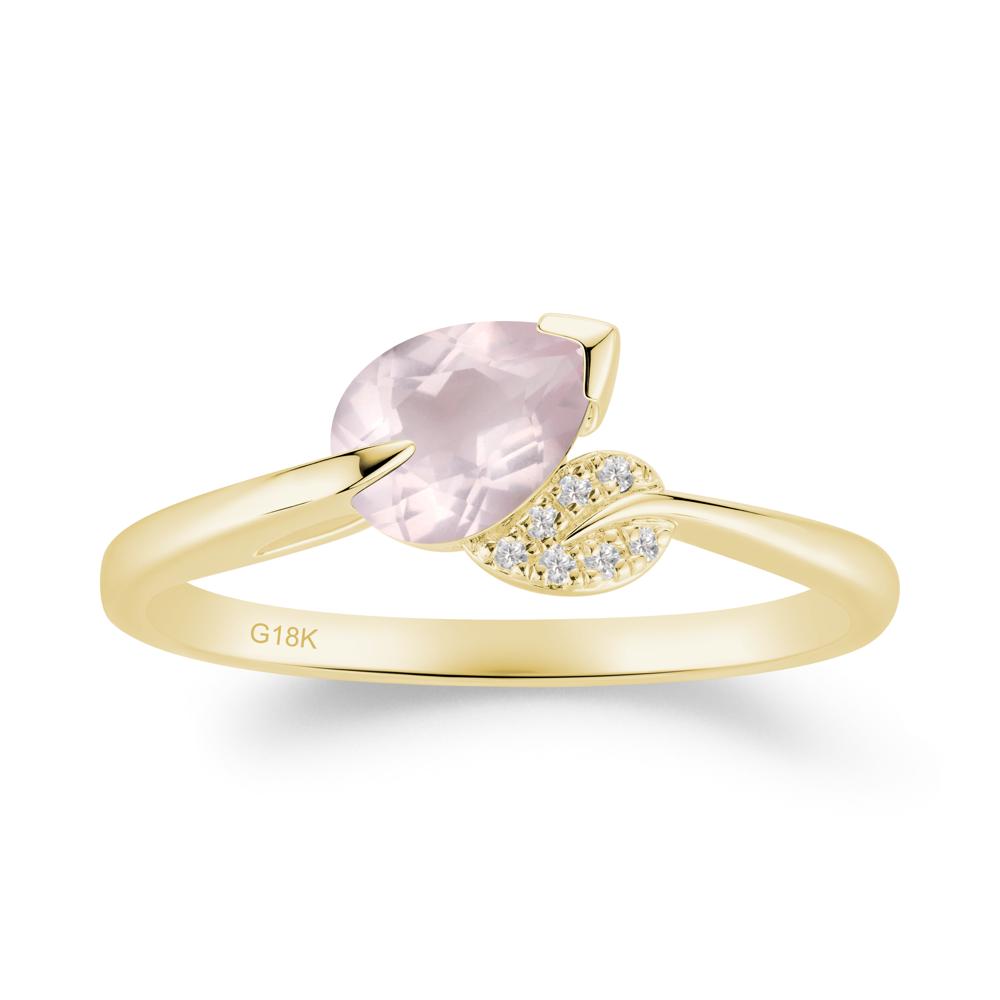 Nature Leaf Pear Cut Rose Quartz Ring - LUO Jewelry #metal_18k yellow gold