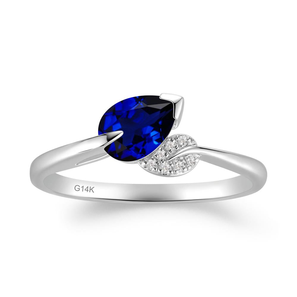 Unique Bypass Leaf Sapphire Ring - LUO Jewelry #metal_14k white gold