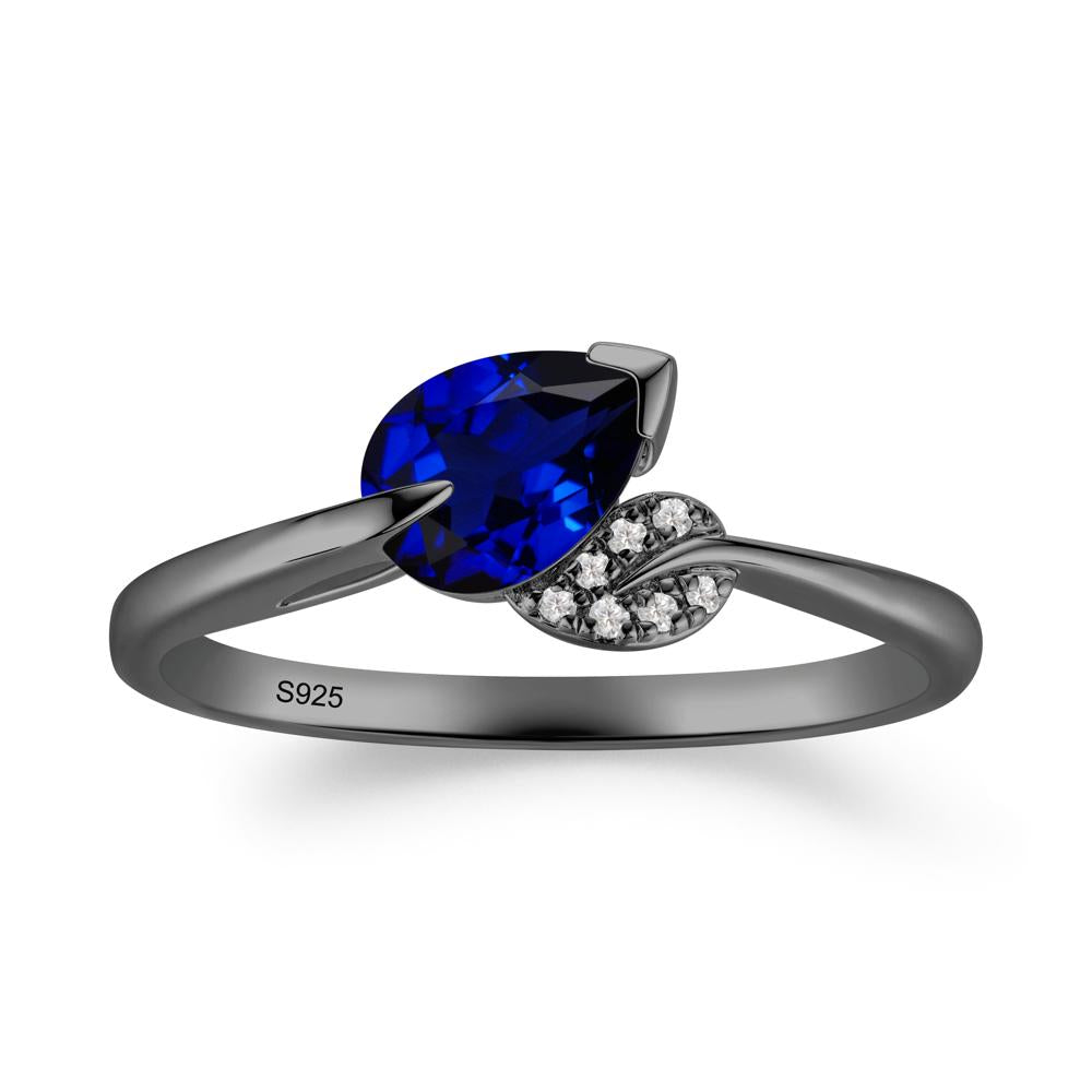 Unique Bypass Leaf Sapphire Ring - LUO Jewelry #metal_black finish sterling silver