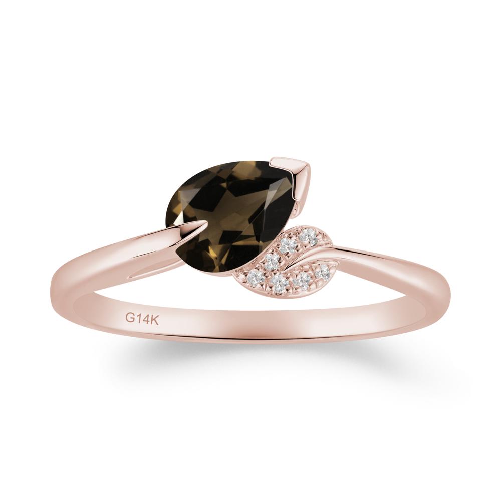 Unique Bypass Leaf Smoky Quartz Ring - LUO Jewelry #metal_14k rose gold