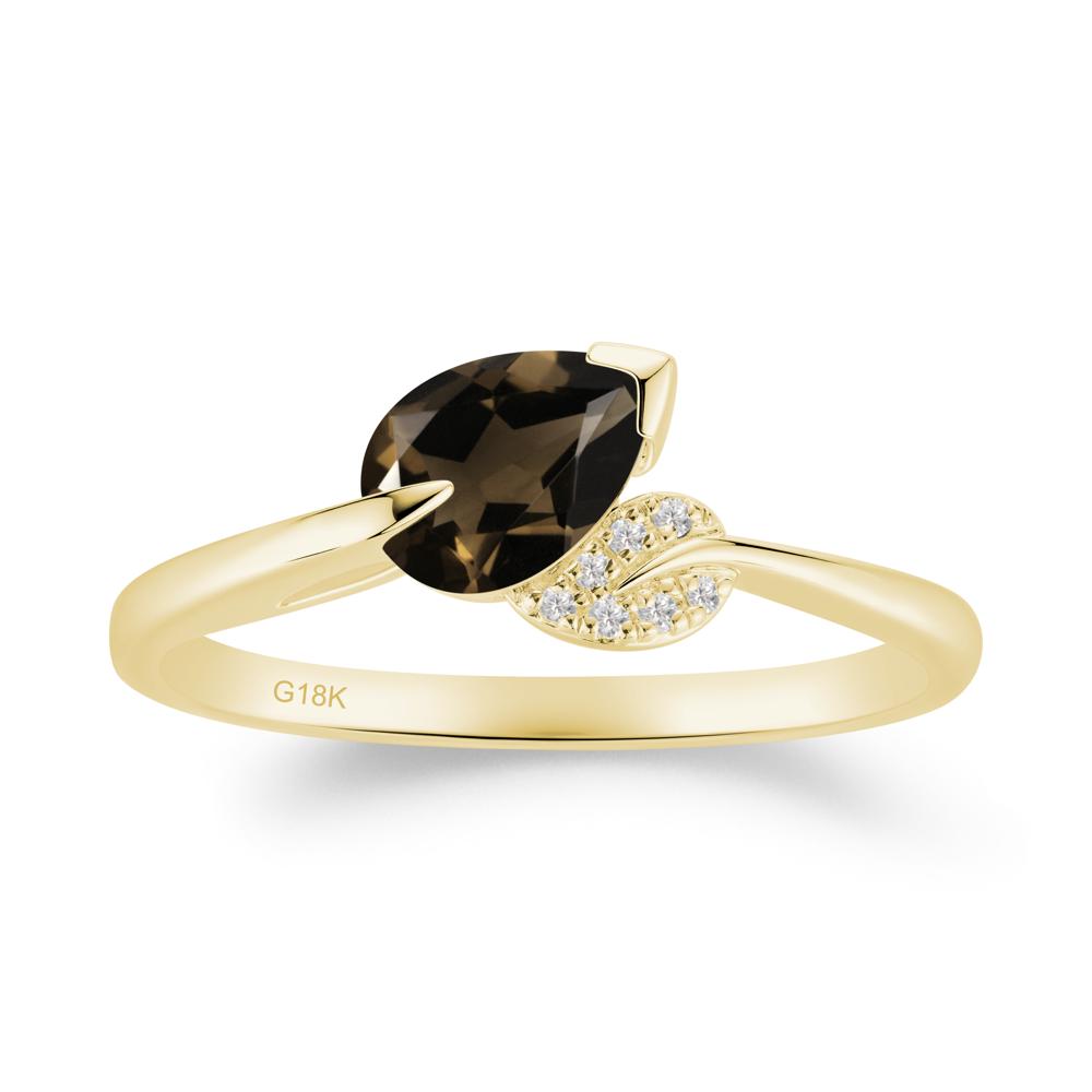 Unique Bypass Leaf Smoky Quartz Ring - LUO Jewelry #metal_18k yellow gold