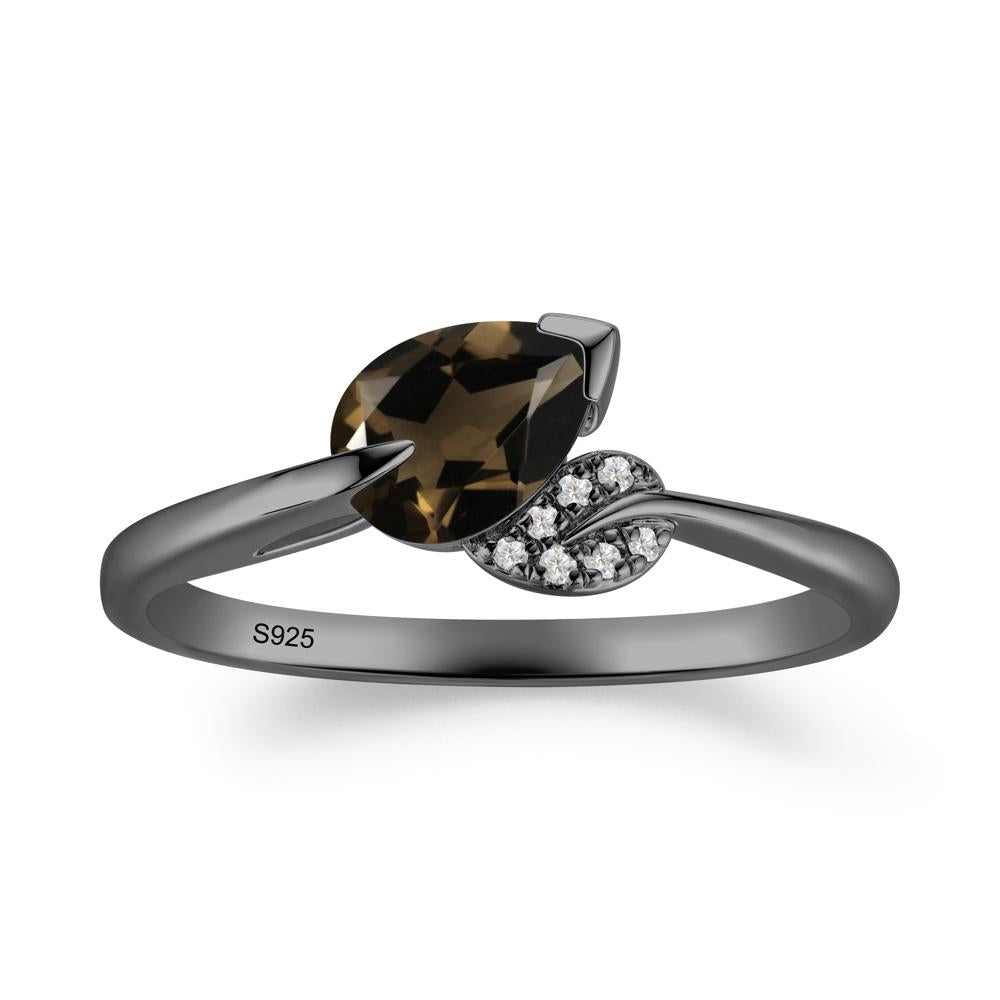 Unique Bypass Leaf Smoky Quartz Ring - LUO Jewelry #metal_black finish sterling silver