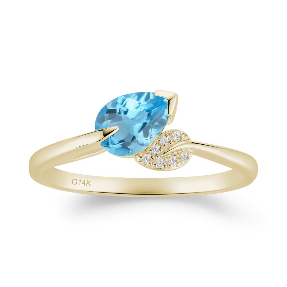 Nature Leaf Pear Cut Swiss Blue Topaz Ring - LUO Jewelry #metal_14k yellow gold