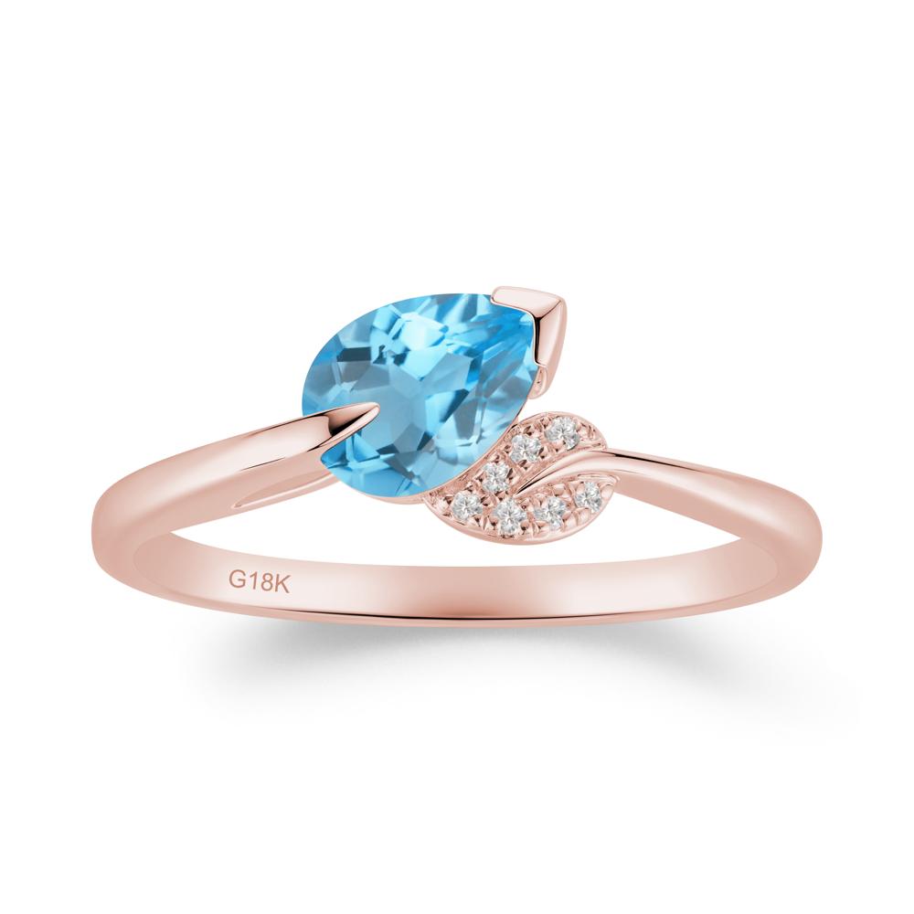 Nature Leaf Pear Cut Swiss Blue Topaz Ring - LUO Jewelry #metal_18k rose gold