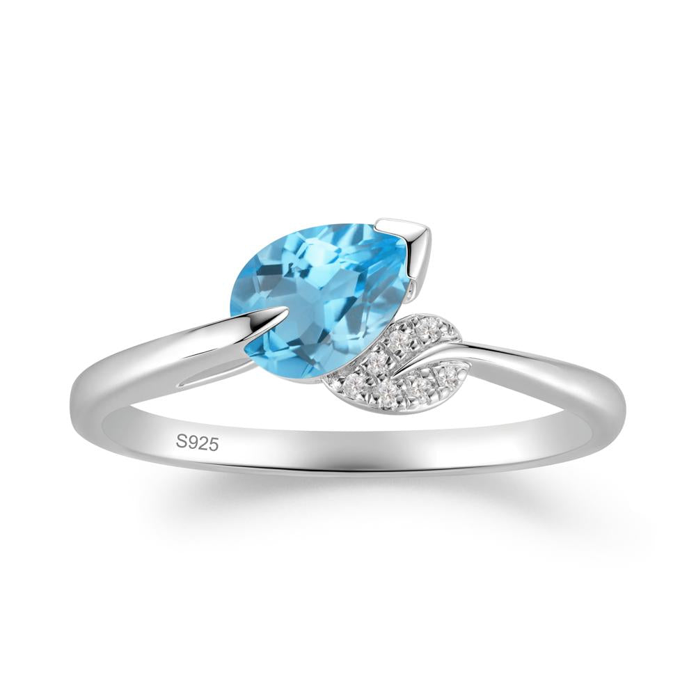 Nature Leaf Pear Cut Swiss Blue Topaz Ring - LUO Jewelry #metal_sterling silver