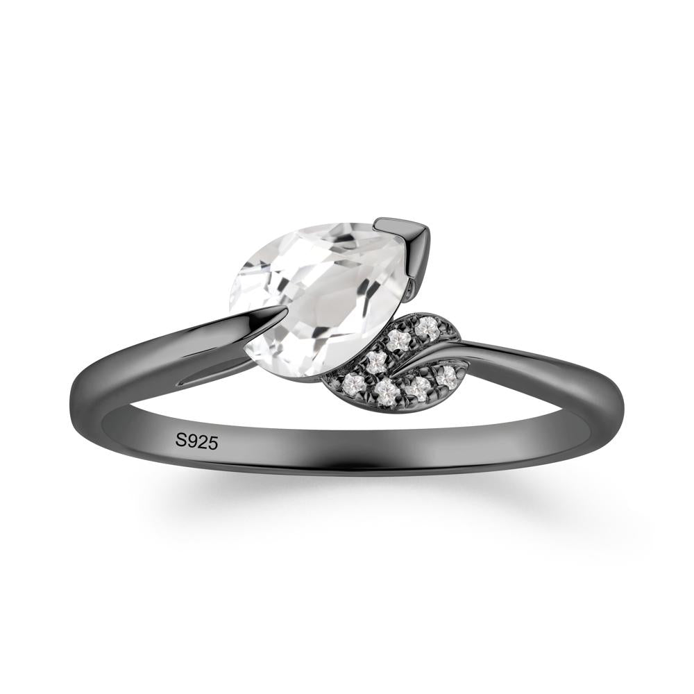 Twisted Leaf Pear Cut White Topaz Ring - LUO Jewelry #metal_black finish sterling silver